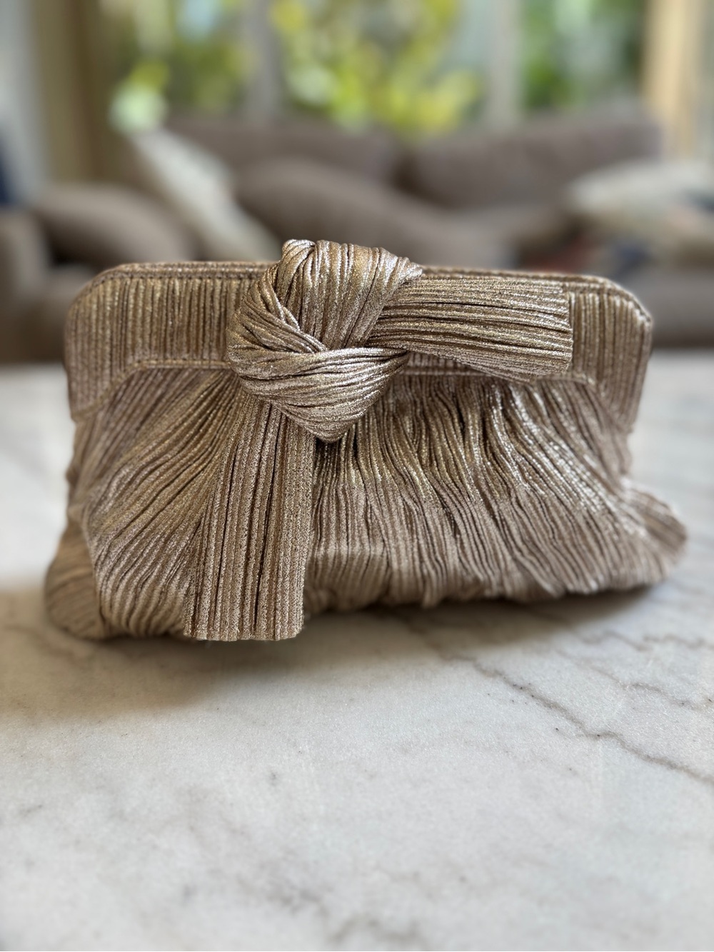Loeffler Randall Rayne Champagne Gold Pleated Evening Clutch